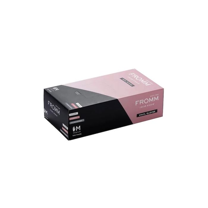 Fromm 100-Pack Powdered Clear Vinyl Gloves Medium - #D8016