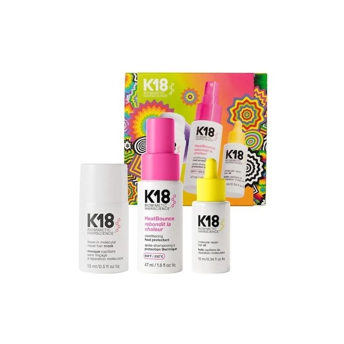 K18 Biomimetic Hairscience Heatbounce,Mask,Oil 3 pc Travel Kit