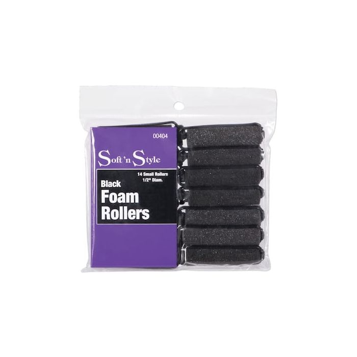 Soft 'N Style Black Foam Rollers 14 Small Rollers - 1/2" Diam #00404