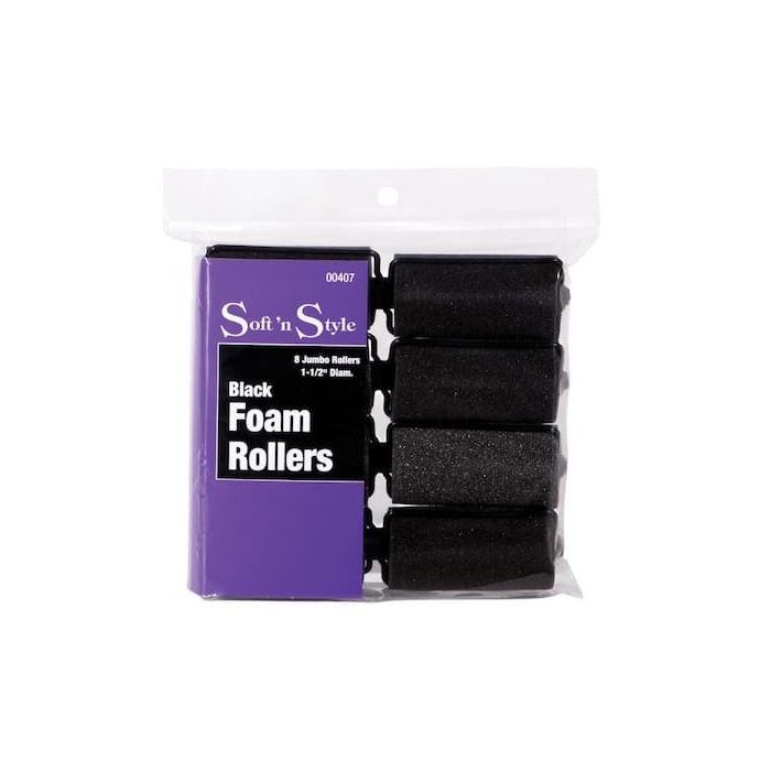 Soft 'N Style Black Foam Rollers 8 Jumbo Rollers - 1-1/2" Diam #00407