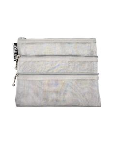Alan Stuart Inc Silver 3 Zipper Mesh Cosmetic Bag