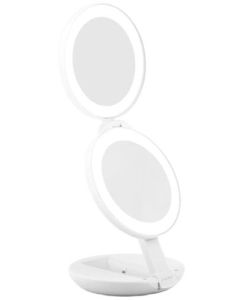 Zadro Lighted Round Travel Mirror With Magnification & Folding-To-Compact