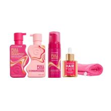Grande Hair Full Boost Shampoo, Conditioner 8.12 oz, Volumizing Foam 5.07 oz, Enhancing Serum 1.35 oz & Microfiber Hair Towel - 5 Piece Kit U/B