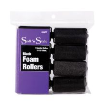 Soft 'N Style Black Foam Rollers 8 Jumbo Rollers - 1-1/2" Diam #00407