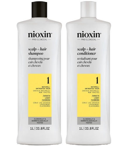 Nioxin Pro Clinical System 1 Scalp + Hair Shampoo and Conditioner Liter Duo Womens Nioxin