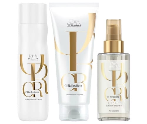 Wella Oil Reflections Luminous Reveal Shampoo 8.45 oz Instant Conditioner 6.76 oz & Light Luminous Smoothing Oil 3.38 oz Trio Womens Wella